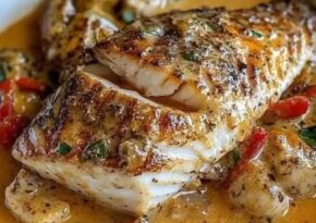 Saftig röd snapper med len kreolsk gräddsås