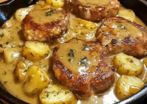Fläskkotletter med potatis i krämig sås