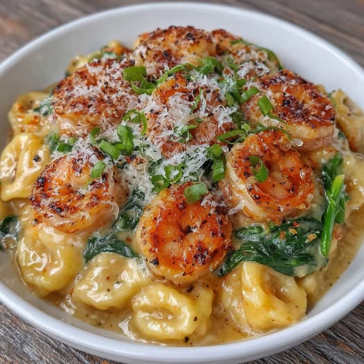 Räkor Alfredo med spenat